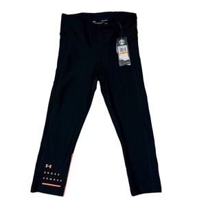Under Armour Heat Gear Leggings Compression Crop Capri Pants Black Orange Size S